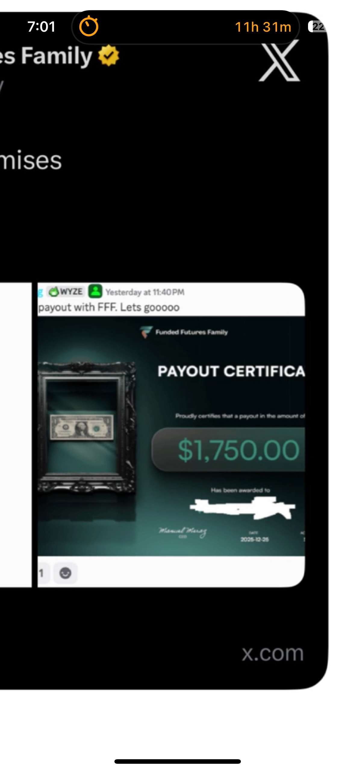 T — $1,750 Payout